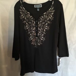 Karen Scott Short Sleeve Tee, Jewel Neckline, NWT